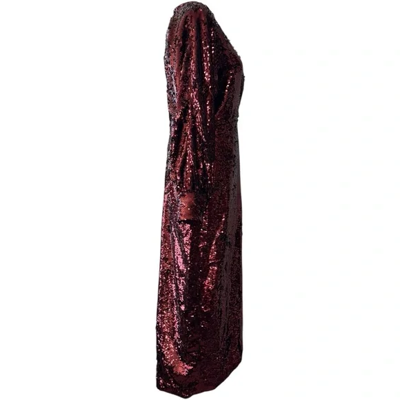 NWT TED BAKER $495 Emmalee Burgundy Sequin Midi Dress Plunge Neck Glam Party
